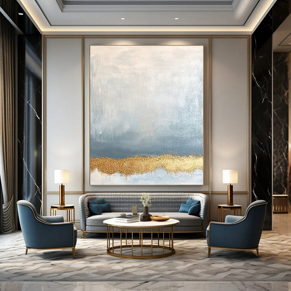 Blue and Gold Abstract Painting for Elegant Hotel Ballroom Entrances GAB1192