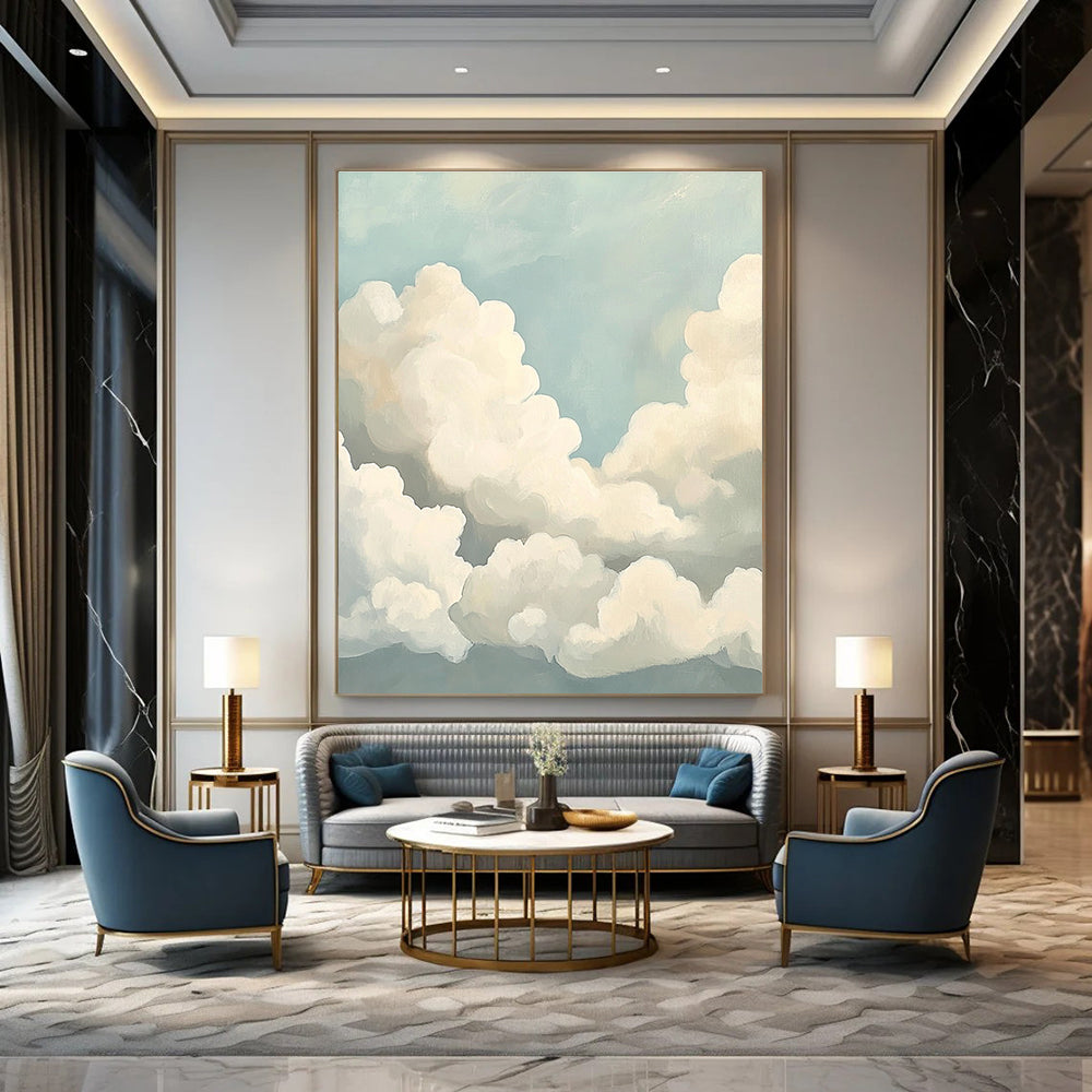Fluffy Clouds on Blue Sky - Inspired Abstract Painting for Serene Spaces GAB1440