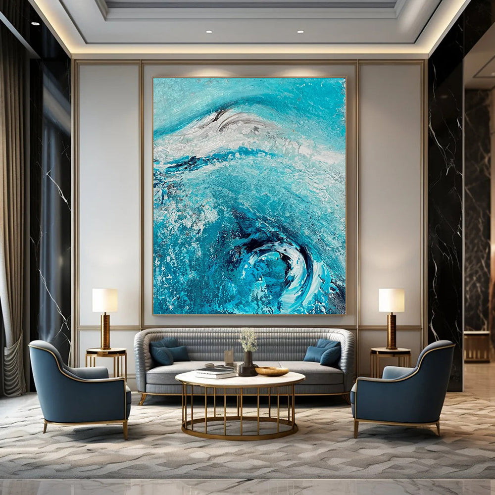 Turquoise Wave Abstract Painting for Nautical - Themed Restaurants HENG469