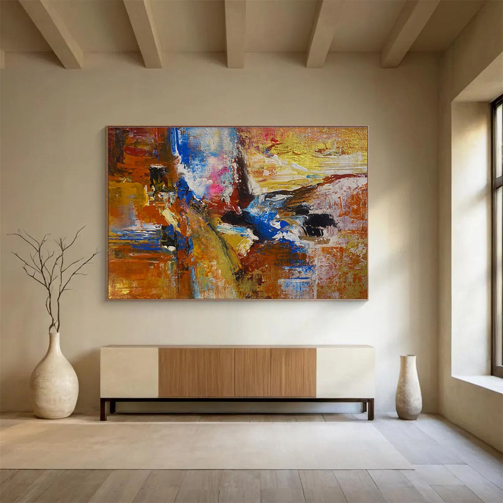 Orange - Blue - Gold Abstract Painting for Vibrant Creative Studios YHT385