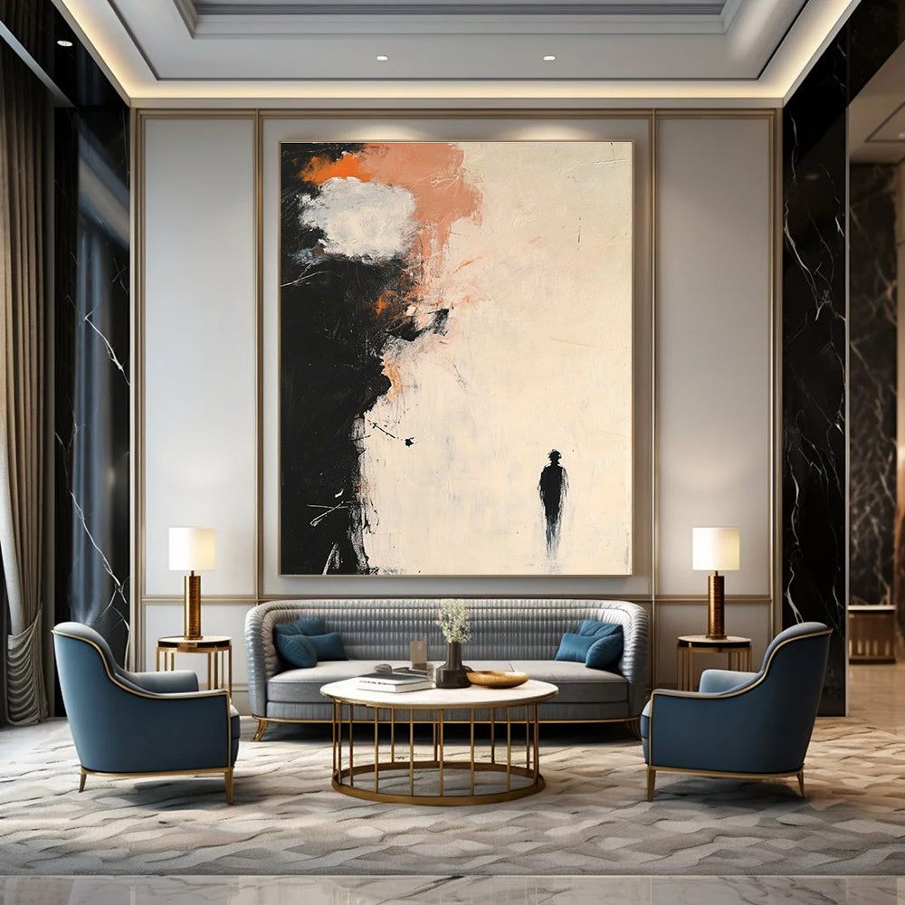 Thought - Provoking Solitary Figure Abstract Painting for Contemplative Spaces GAB0686