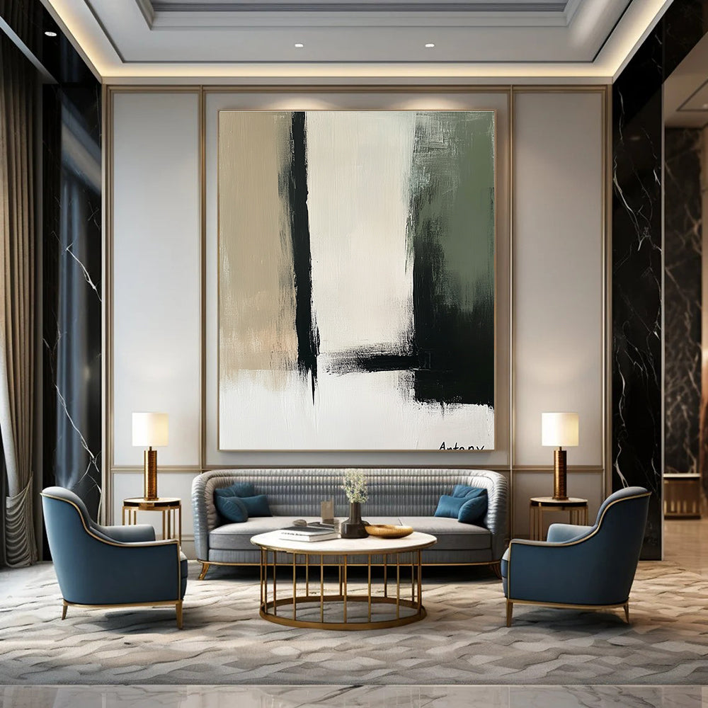 Black and Neutral Abstract Painting for Industrial - Style Art Galleries GAB1188