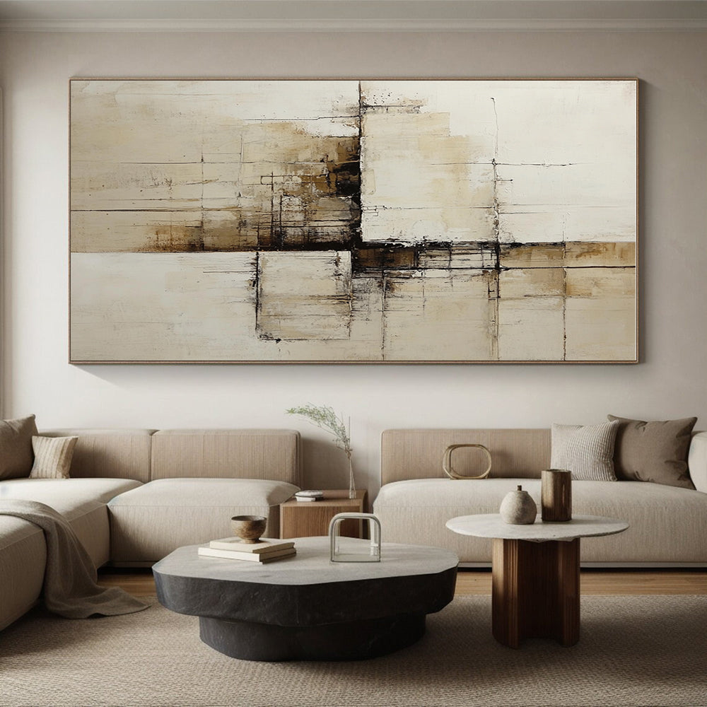 Beige Brown Black Abstract Painting with Textured Minimalism WINK547