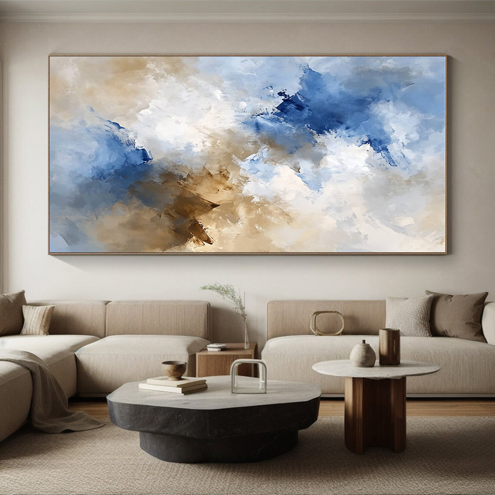 Blue - Beige Abstract Clouds Painting with Serene Harmony WINK370