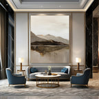 Minimalist Mountain and Lake Landscape Abstract Painting for Nature - Lover Bedrooms HENG358