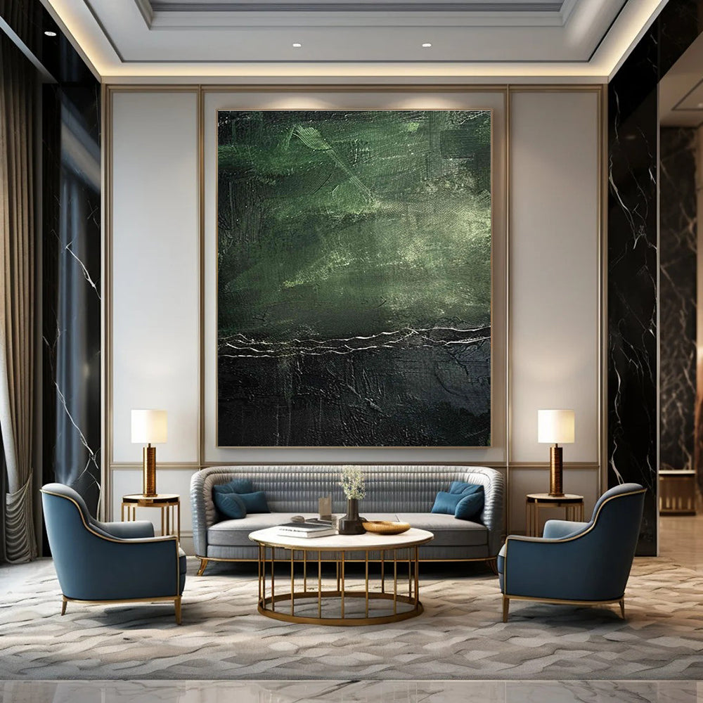 Dark Green Textured Abstract Painting for Sophisticated Lounges HENG493