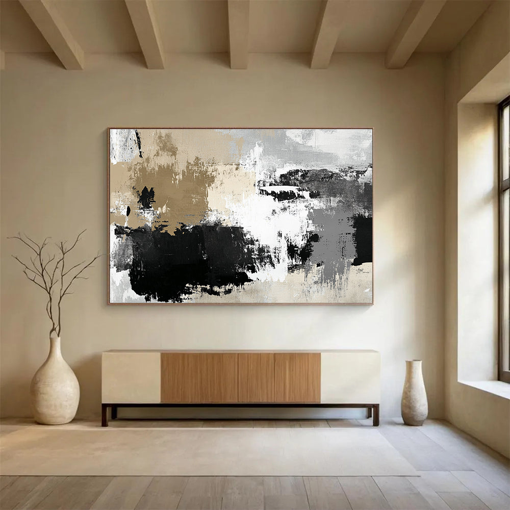 Beige - Black - White Abstract  Warm Minimalist Texture ABS097