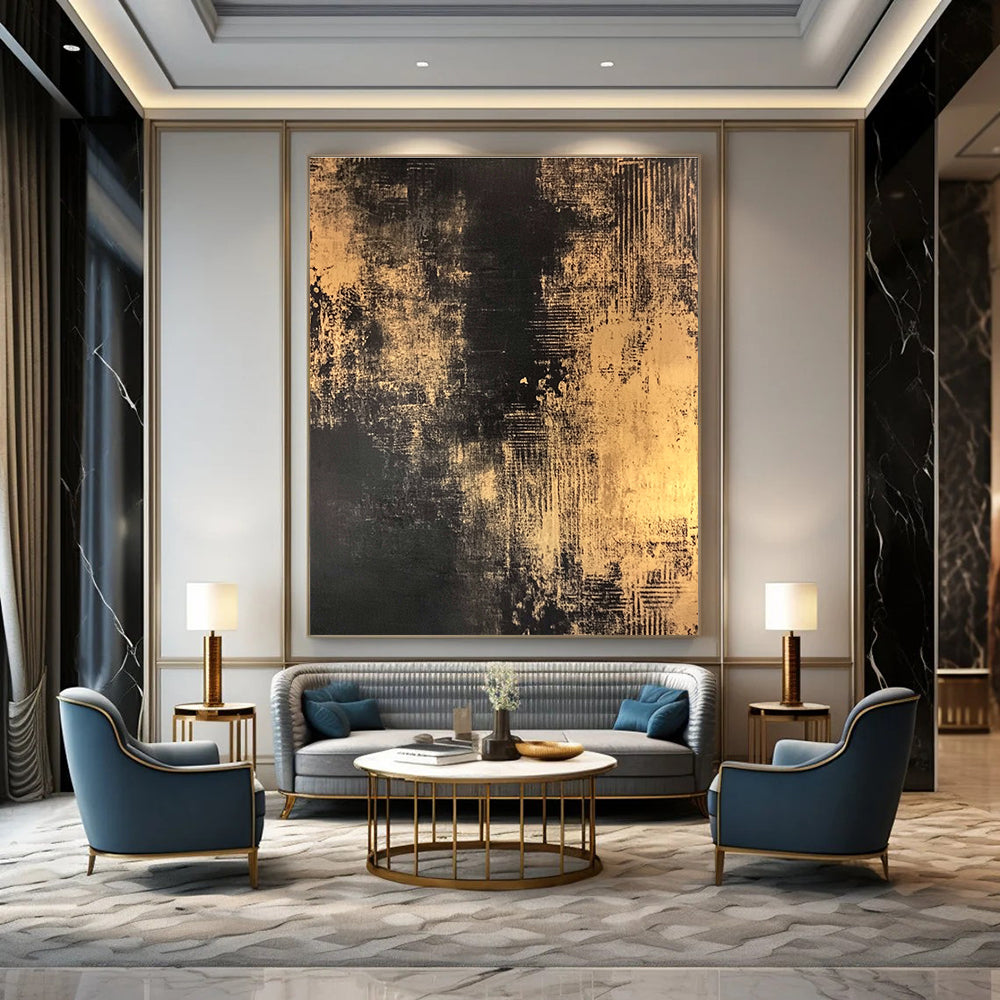 Gold and Black Abstract Painting for Luxury Hotel Lobbies GAB1271