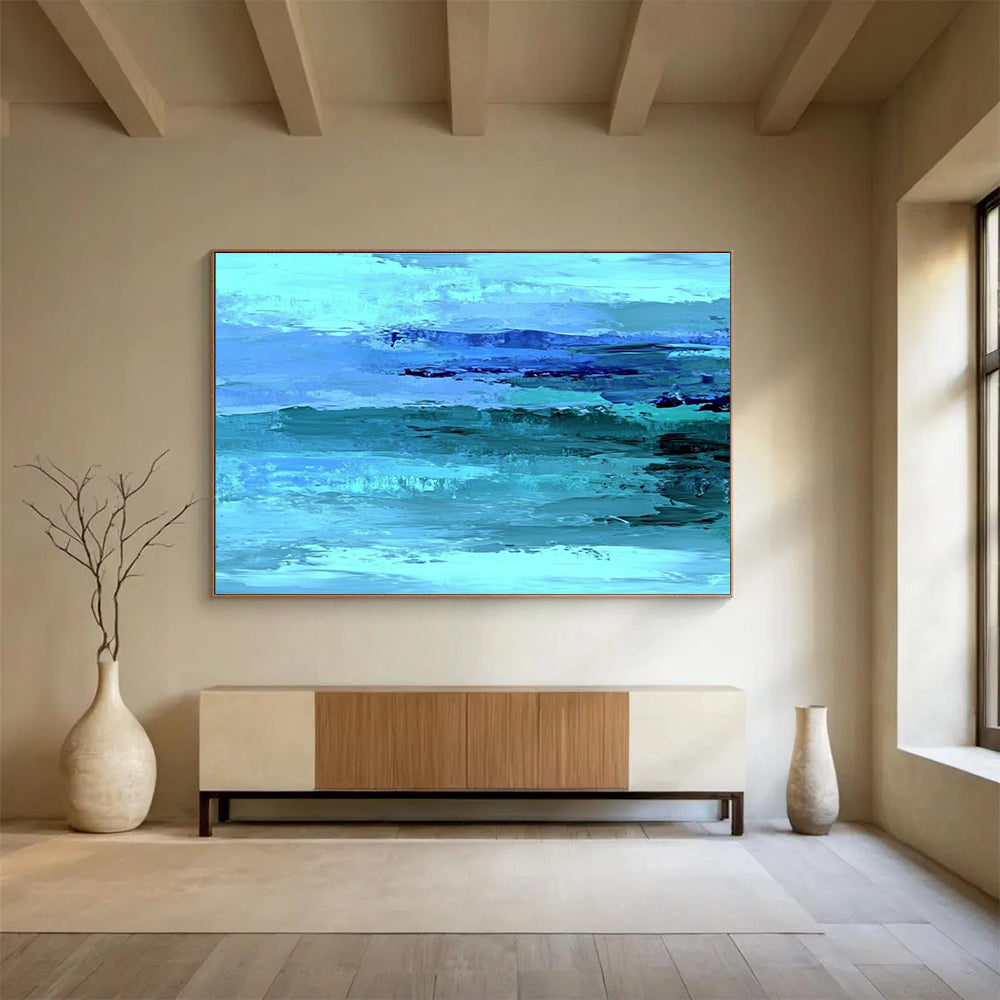 Energetic Blue Ocean Waves Abstract Painting ABS196