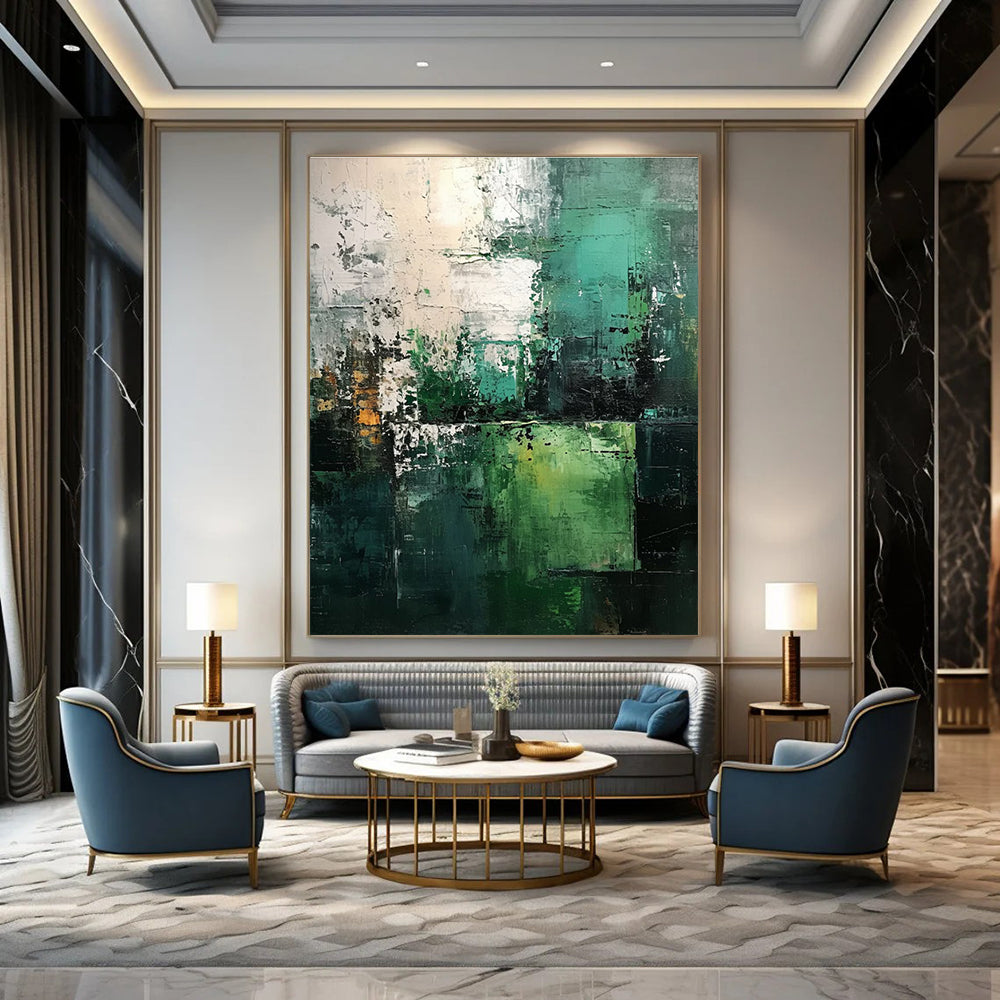 Teal and Green Abstract Layers Abstract Painting for Corporate Wellness Centers HENG031
