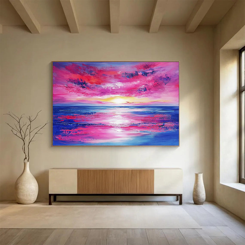 Dreamy Pink - Purple Sunset Romantic Seascape Painting ABS128