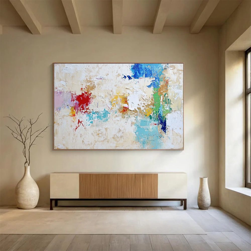 Beige - based Colorful Abstract with Patchy Textures Abstract Painting ABS384
