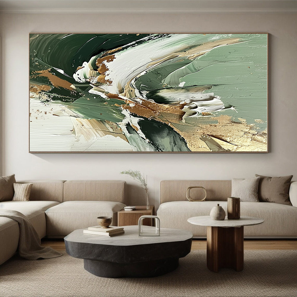Green - Gold - White Abstract Painting with Natural Luxury WINK536