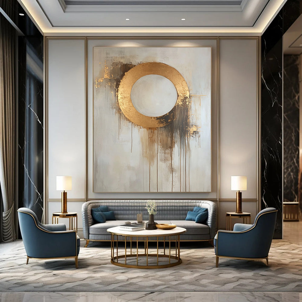 Gold Circle Abstraction - Elegant Minimalist Abstract Painting GAB0584