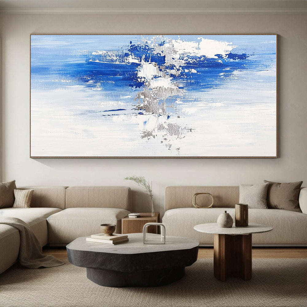 Blue - Silver Abstract Textures Painting with Subtle Opulence WINK391