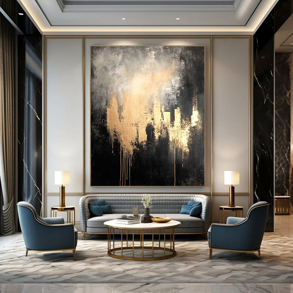 Golden Gray Abstract - Mysterious Urban - Inspired Abstract Painting GAB0651