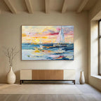 Sailboats at Colorful Sunset Abstract Painting with Vibrant Dusk Hues ABS603