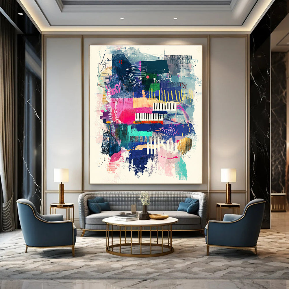 Musical Abstract Fusion Painting with Piano Motifs GAB0101