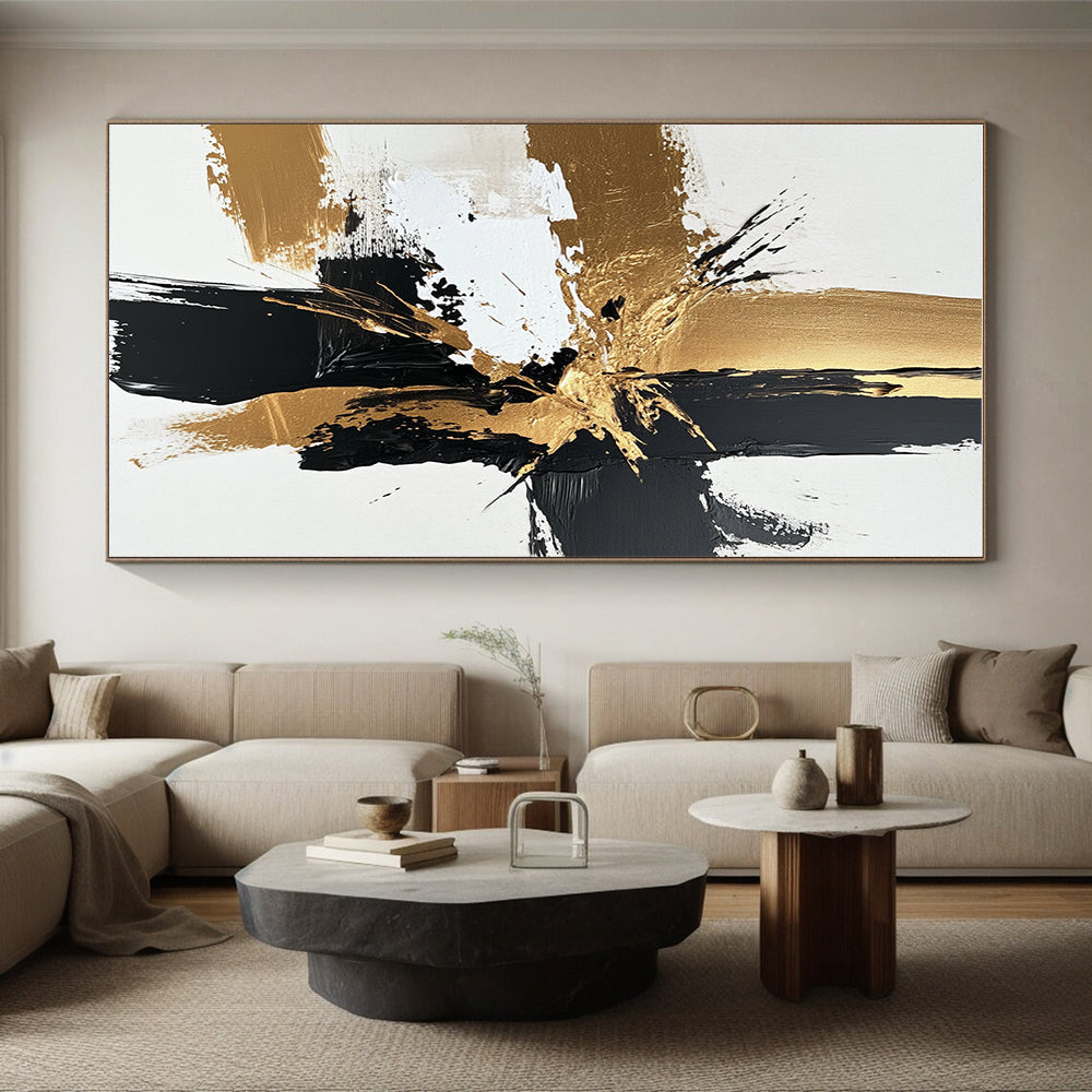Gold - Black Abstract Burst Painting with Dynamic Opulence WINK366