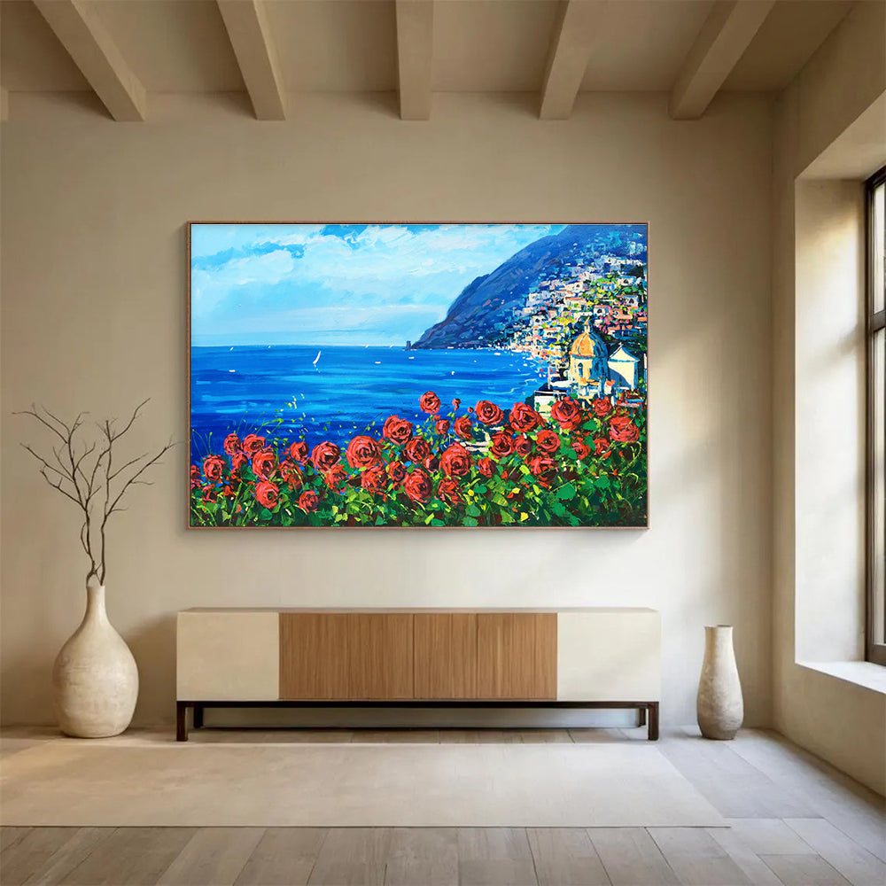 Sea and Roses Abstract Painting for Mediterranean - Style Villas YHT424