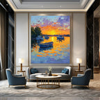 Sunset Boats on the Lake Impressionistic Abstract Painting for Relaxing Spaces GAB1434