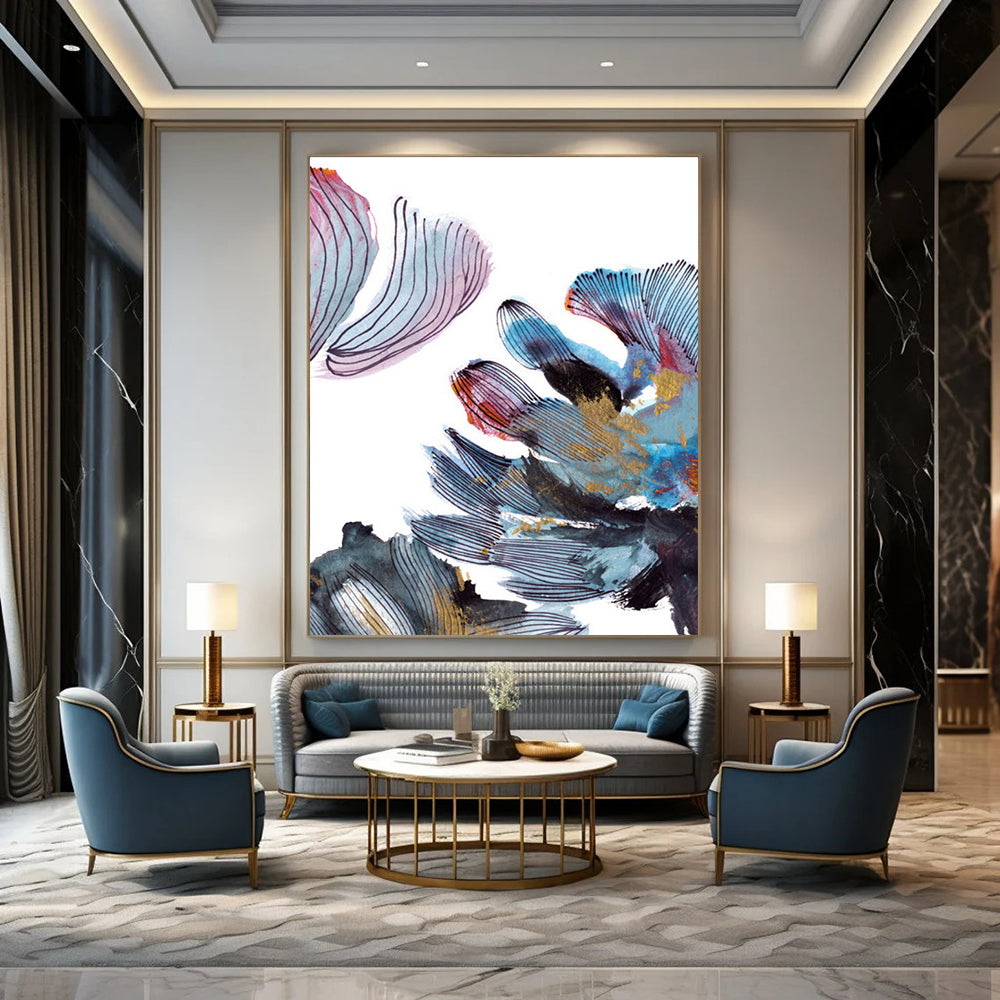 Colorful Floral Abstract with Gold Painting for Luxury Home Salons HENG199