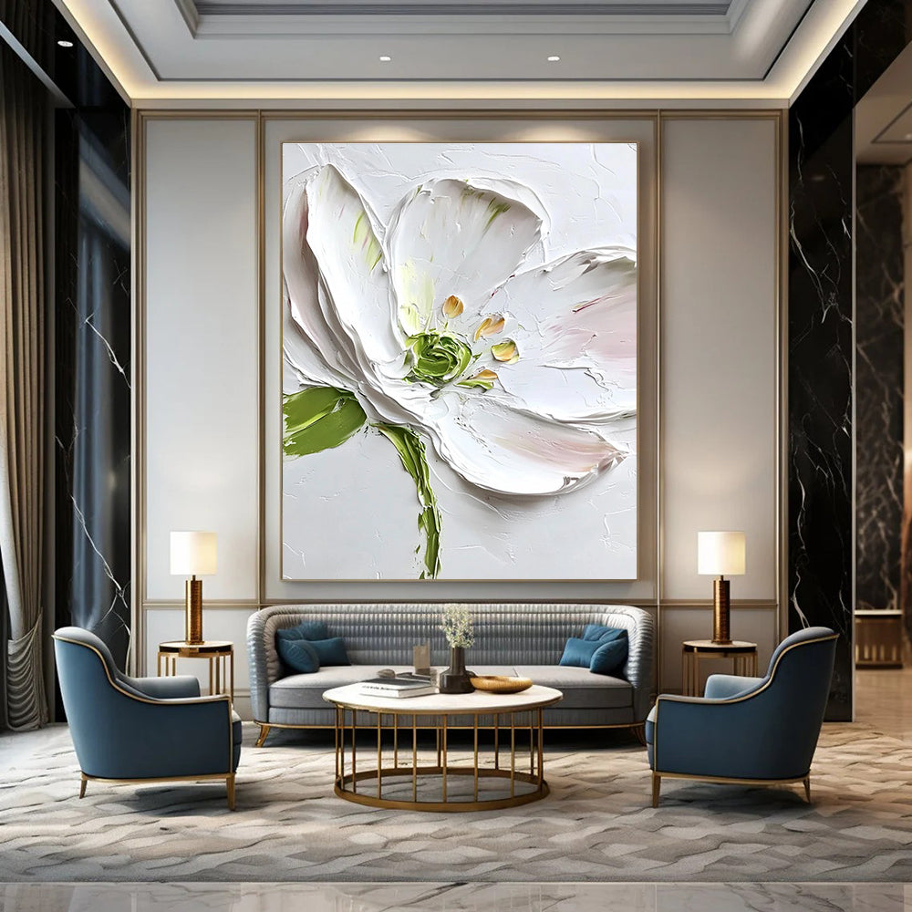 Textured White Flower Impasto Abstract Painting for Floral Lovers GAB1522