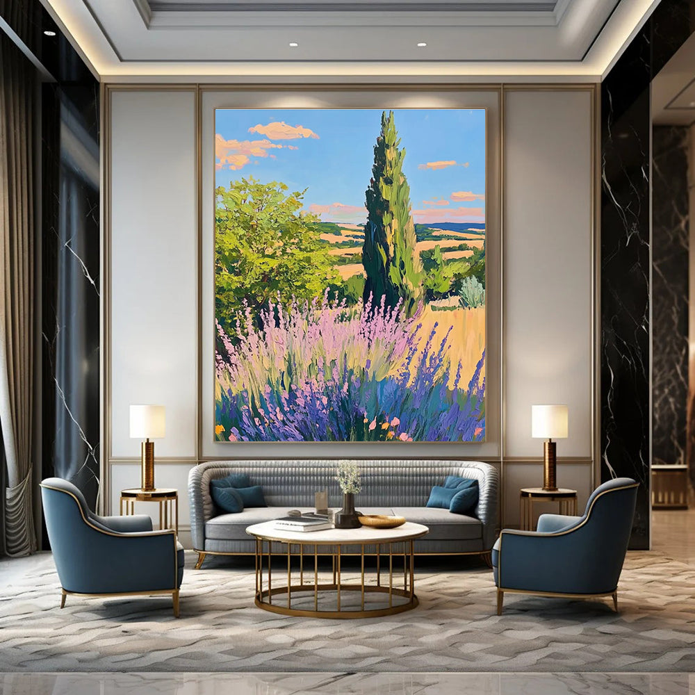 Provence Landscape Abstract Painting for Rustic - Chic Dining Rooms HENG436