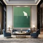 White Cat on Green - Minimalist Animal Art GAB0405