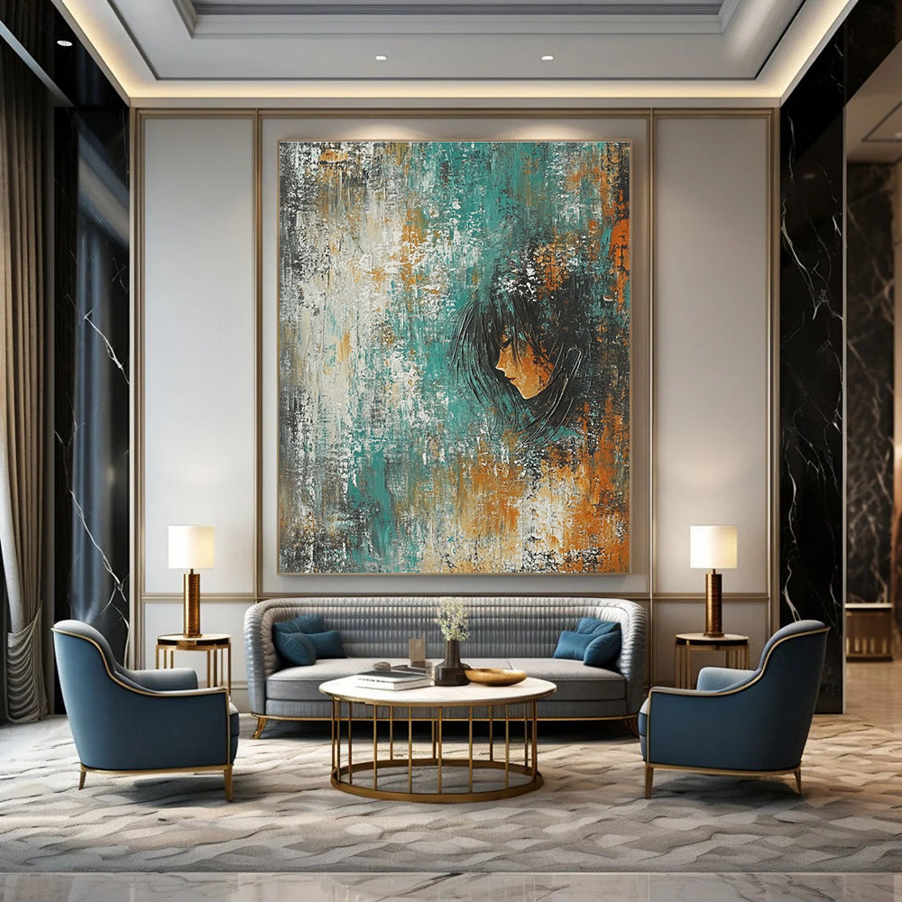 Abstract Portrait in Textured Background Painting for Bohemian - Styled Bedrooms GAB1128
