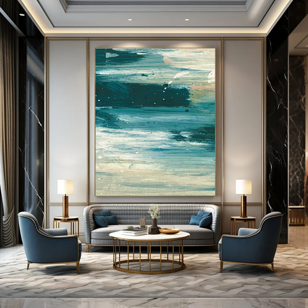 Dynamic Blue - White Abstract Painting for Modern Living Room Corners HENG177