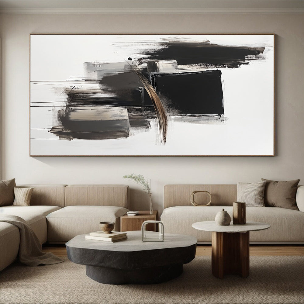 Black - White Abstract Composition Painting with Bold Simplicity WINK353