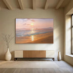 Beach Sunset with Birds and Boats Abstract Painting for Coastal Resort Lobbies YHT271