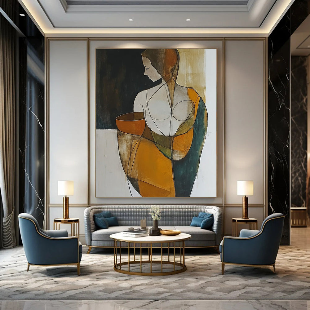 Stylized Figure with Bowl Abstract Painting for Cultural Vibes GAB0718