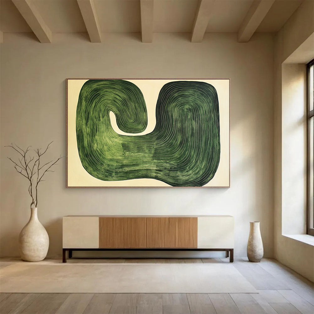 Green Wavy Abstract with Concentric Lines Abstract Painting ABS363