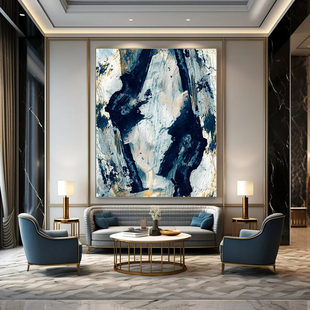 Dynamic Blue - Black Abstract Forms Painting for Dramatic Interiors HENG244