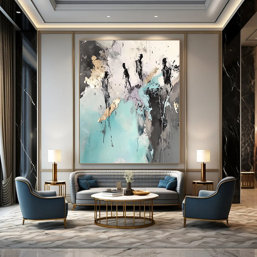Silhouette and Gold Abstract Painting for Sophisticated Residential Living Rooms GAB1194