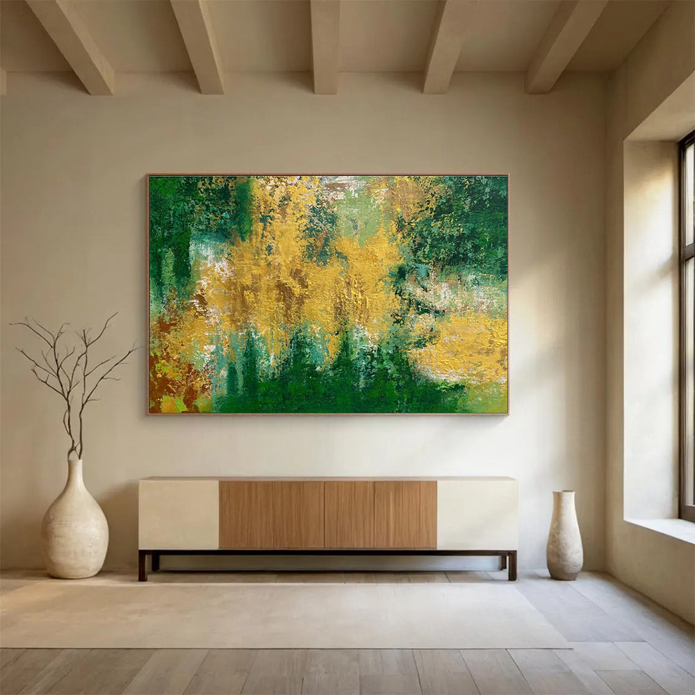 Green and Gold Abstract Painting for Eco - Friendly Retail Stores YHT375