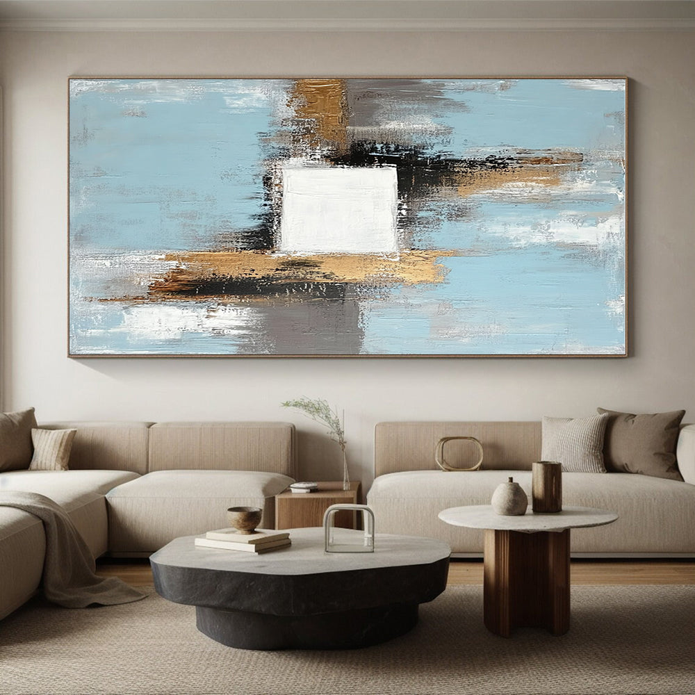 Blue Gold Gray Abstract Painting with Modern Sophistication WINK555