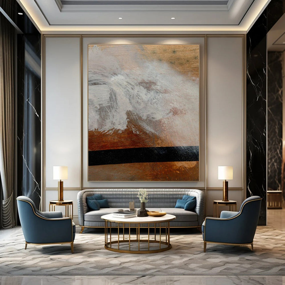 Textured White - Brown Abstract Painting for Industrial - Chic Home Studios HENG185