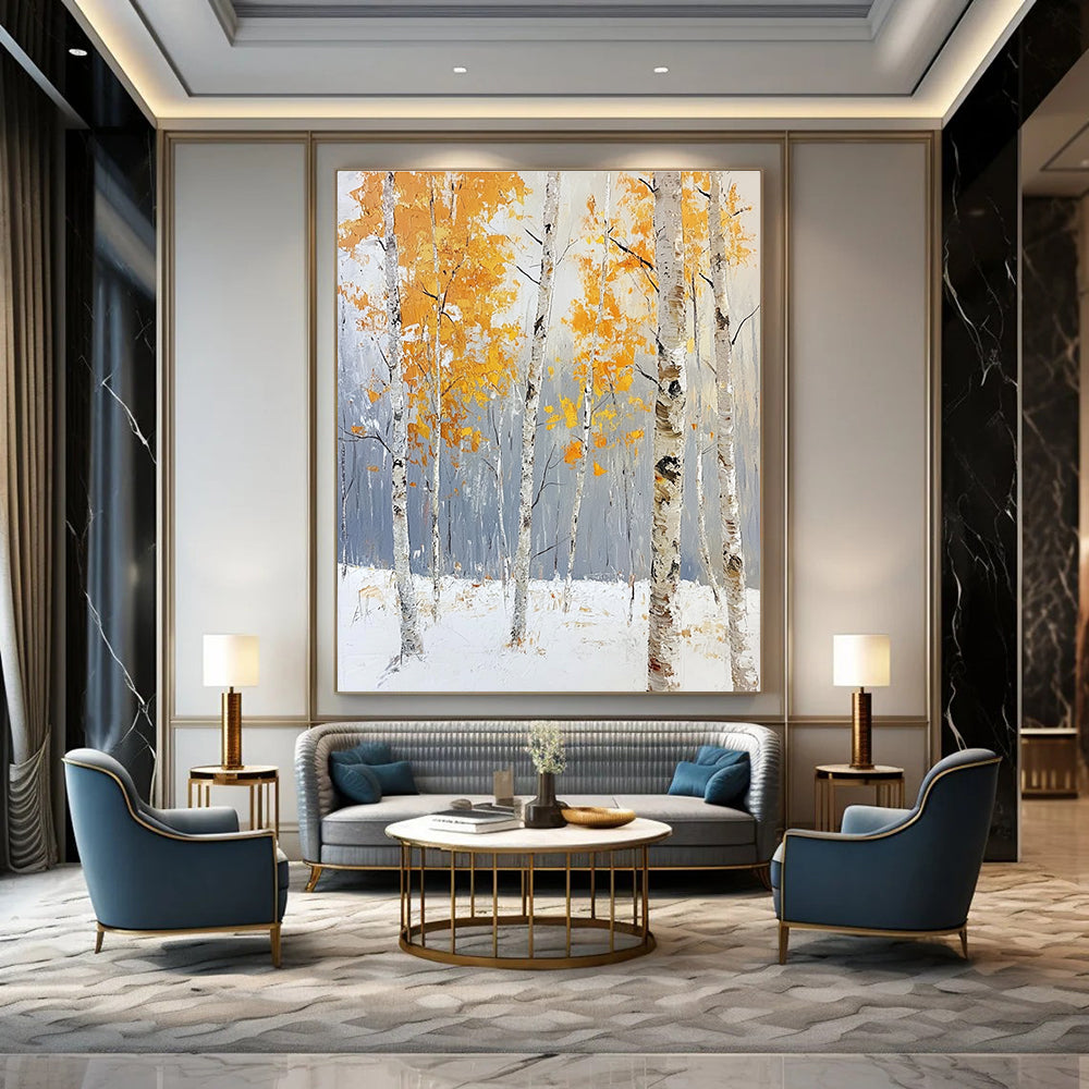 Winter Birch Forest Seasonal Landscape Abstract Painting GAB0274