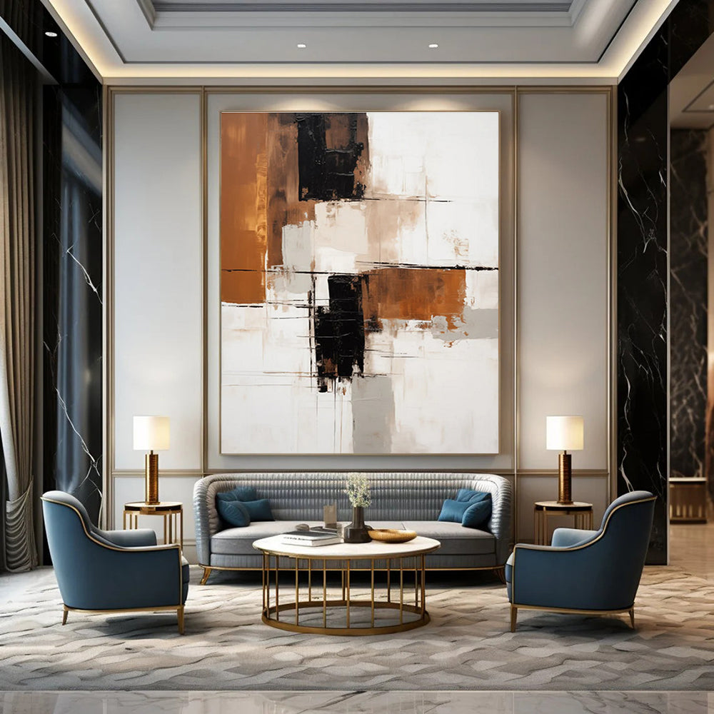 Brown - Black - White Abstract Painting for Industrial - Chic Lofts HENG129