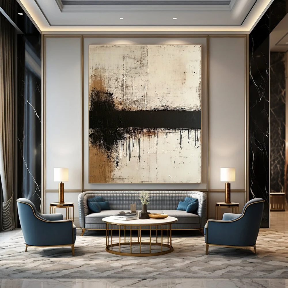 Monochrome Drip Abstract Painting for Industrial - Inspired Lofts GAB1010