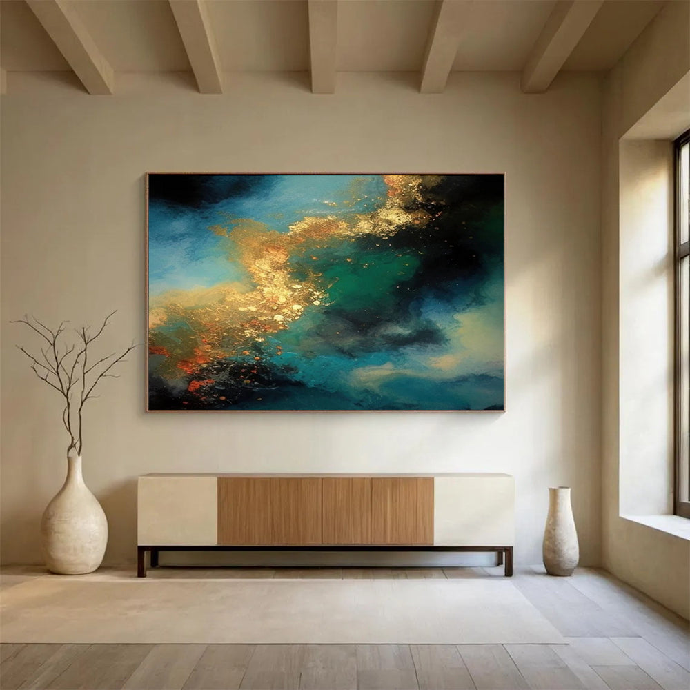 Blue - Gold Abstract Swirl Painting for Luxurious Interiors YHT071