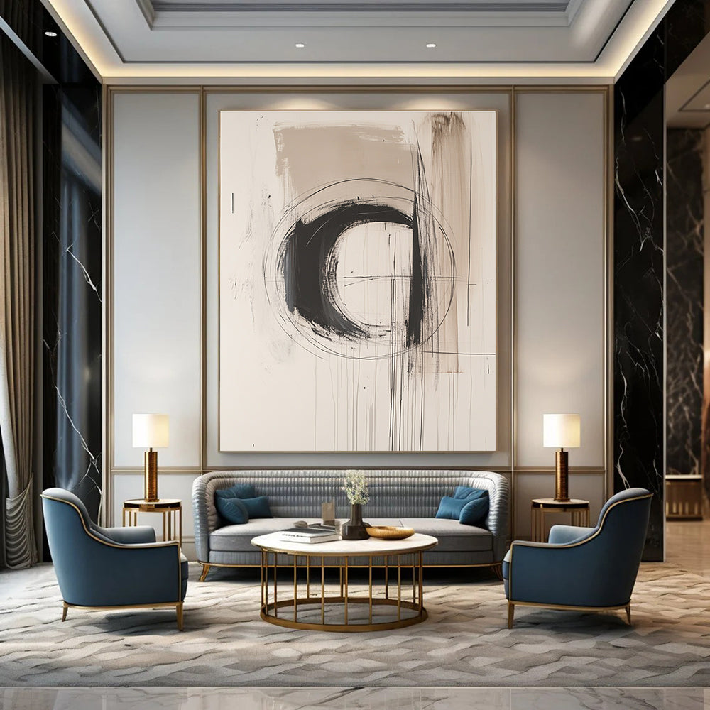 Monochrome Circular Abstract Painting for Minimalist Art Galleries GAB1212