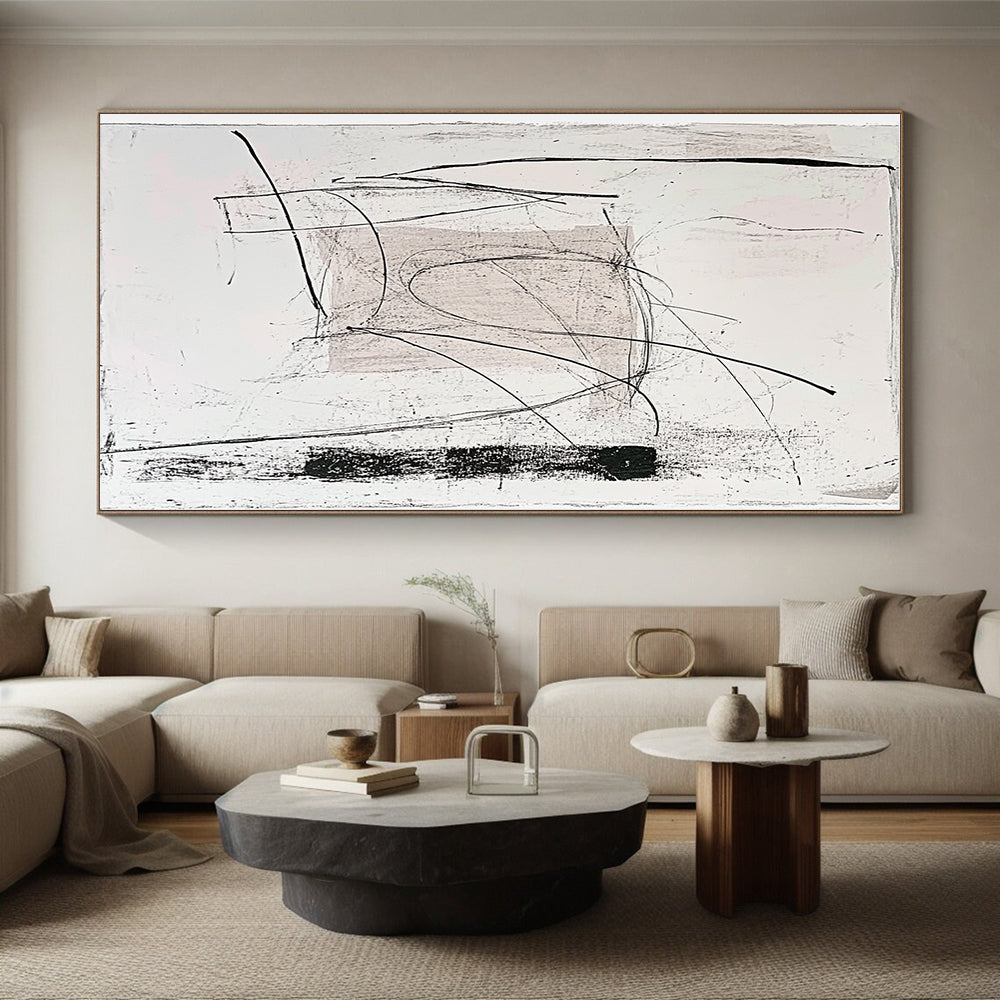 Black and White Linear Abstract Painting with Minimalist Rhythm WINK097