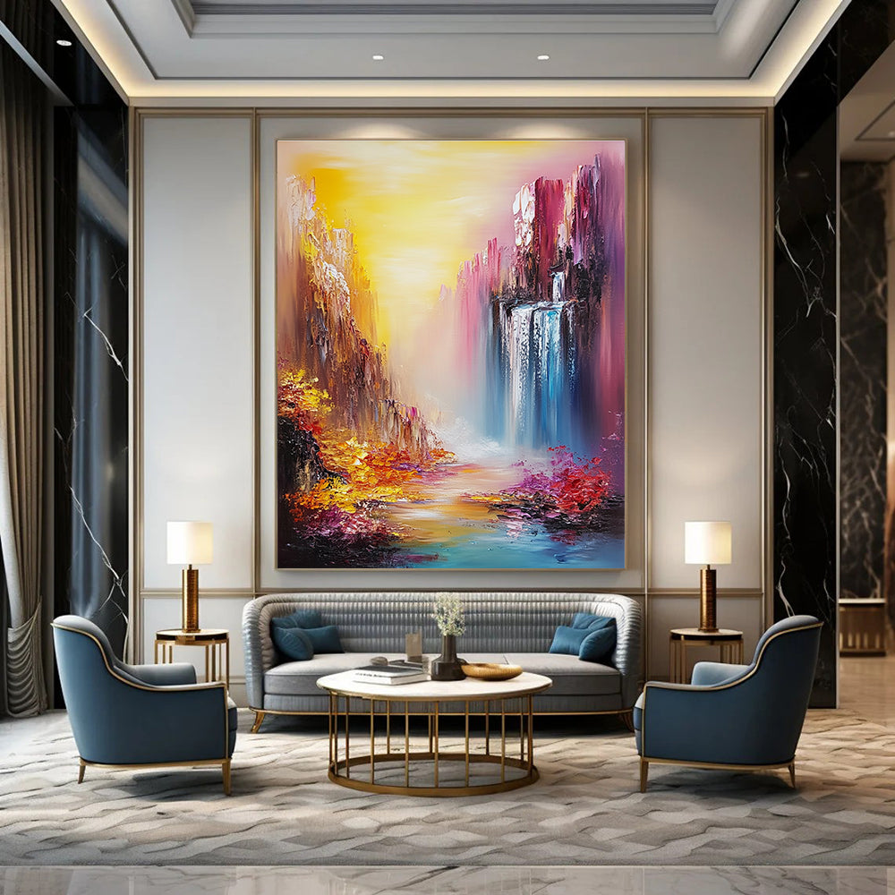 Colorful Canyon Waterfall Impressionistic Abstract Painting for Dreamy Spaces GAB1420