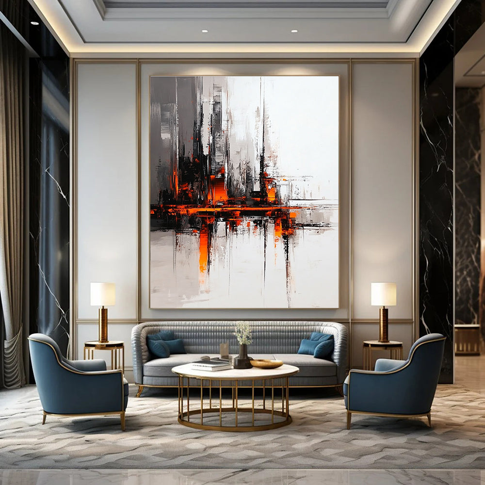 Urban Abstract with Orange Accents Painting for Modern Spaces GAB0700