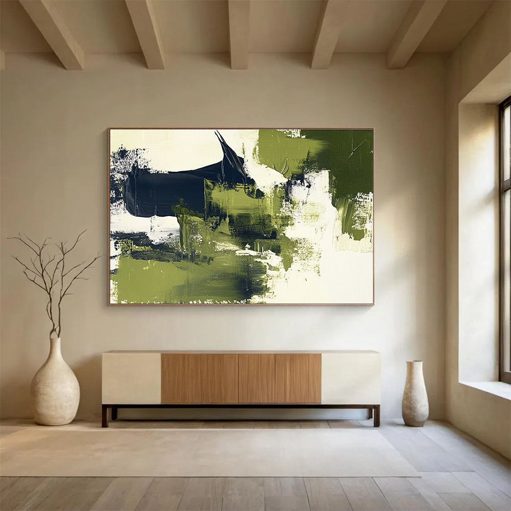 Green, Black and White Abstract Painting with Nature - Inspired Energy ABS407