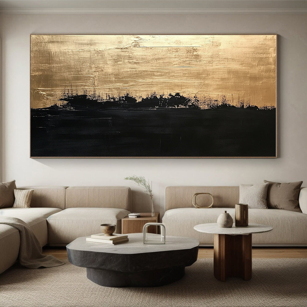 Gold and Black Divide Abstract Painting with Opulent Contrast WINK130